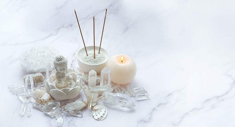 spiritual crystals and candle